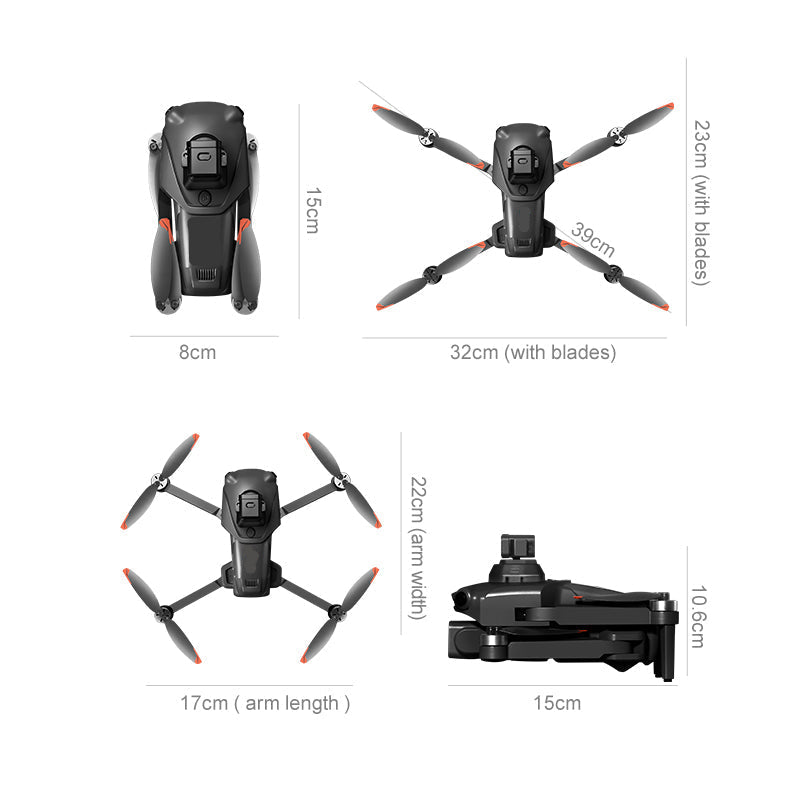 Measurement chart of a ZIMO Air S7 drone with dimensions labeled