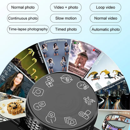Zoomix Digital Camera mode selection wheel with various photo and video modes displayed on a light blue background.