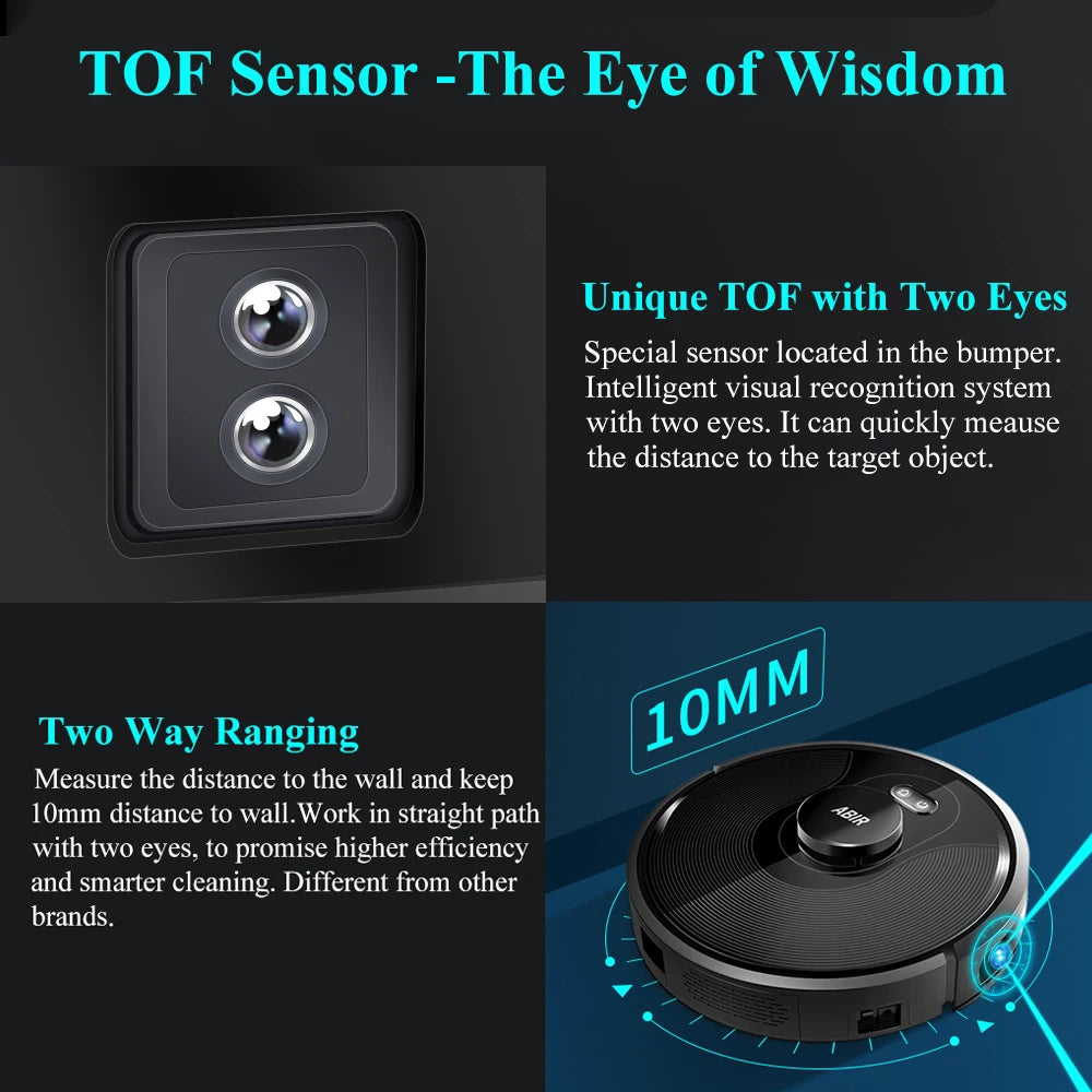 ABIR X8 robot vacuum with TOF sensor – advanced visual navigation system for precise obstacle detection

