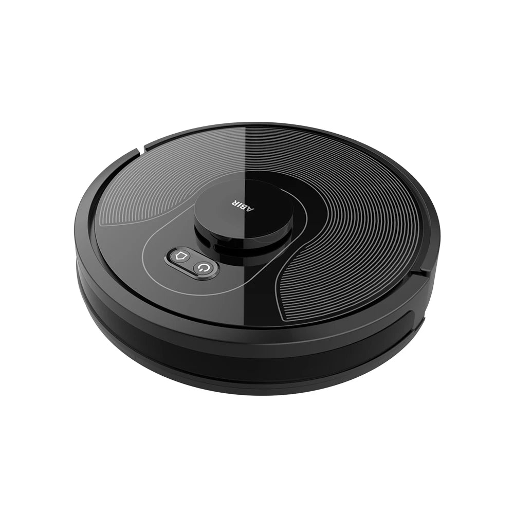 Top and side view of ABIR X8 Robot Vacuum Cleaner showing dual laser sensors and slim profile