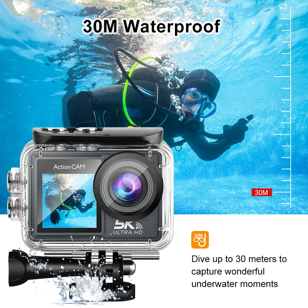 action camera waterproof up to 30 meters for diving and extreme sports


