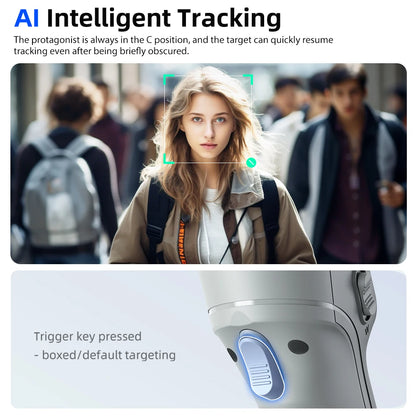 AI tracking gimbal with intelligent face and object recognition for hands-free smartphone filming
