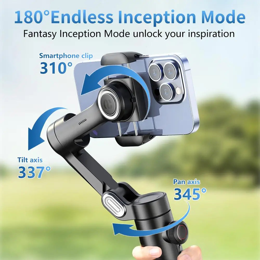 AOCHUAN Smart X Pro Gimbal demonstrating 180-degree endless Inception Mode rotation for cinematic video effects

