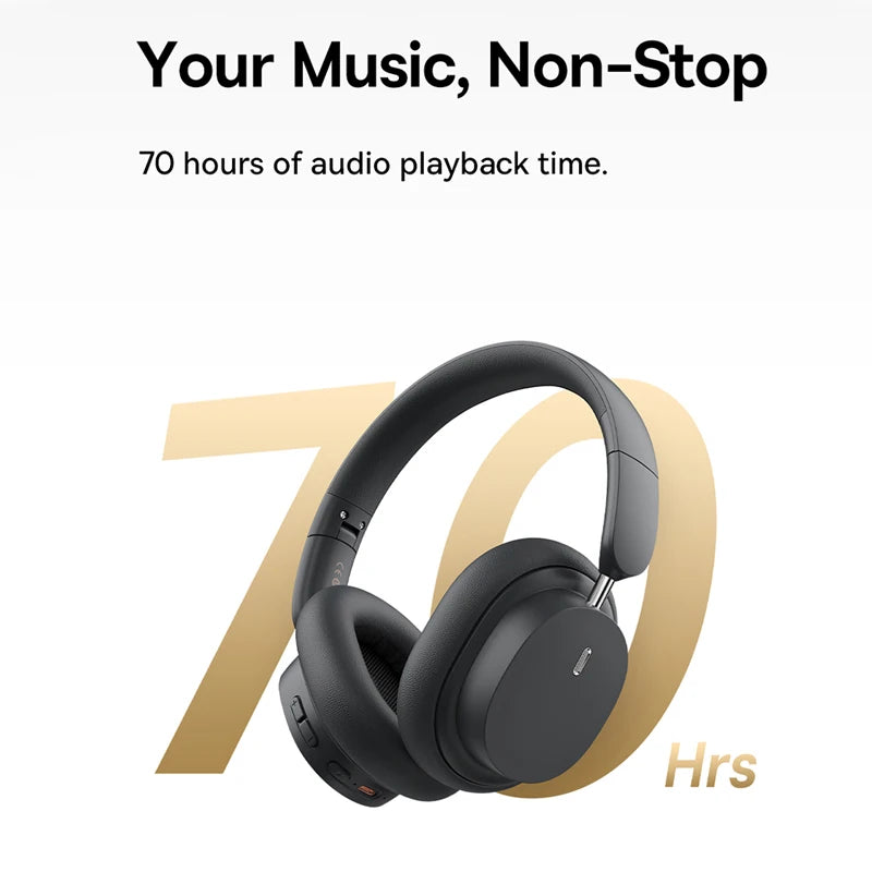 Baseus Bowie D05 Wireless Headphones – Up to 70 Hours of Non-Stop Music Playback with Long Battery Life

