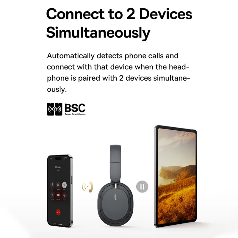 Baseus Bowie D05 Headphones – Connect to Two Devices Simultaneously with Seamless Audio Switching

