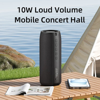Beatfy 360 portable speaker from side angle – powerful bass output and smooth cylindrical build.