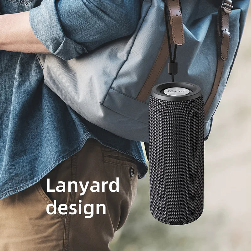 Beatfy 360 Bluetooth speaker with built-in lanyard – portable and easy to carry, perfect for outdoor adventures and travel.