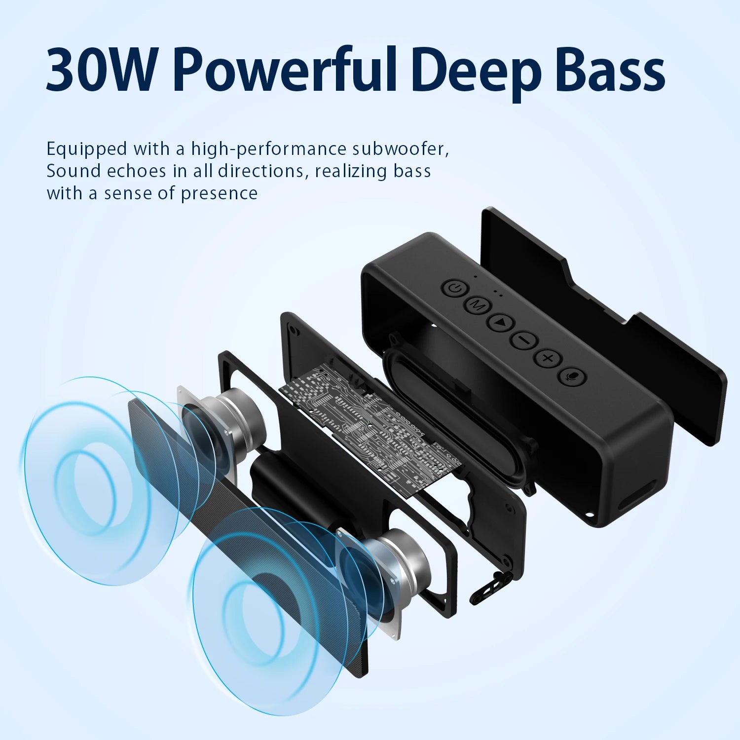 BS Melody Bluetooth speaker delivering powerful 30W sound with deep bass and dual Hi-Fi drivers for immersive stereo audio
