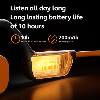Cranovib Bone Conduction Headphones offering up to 10 hours of continuous playback, perfect for all-day listening during workouts, commutes, and travel
