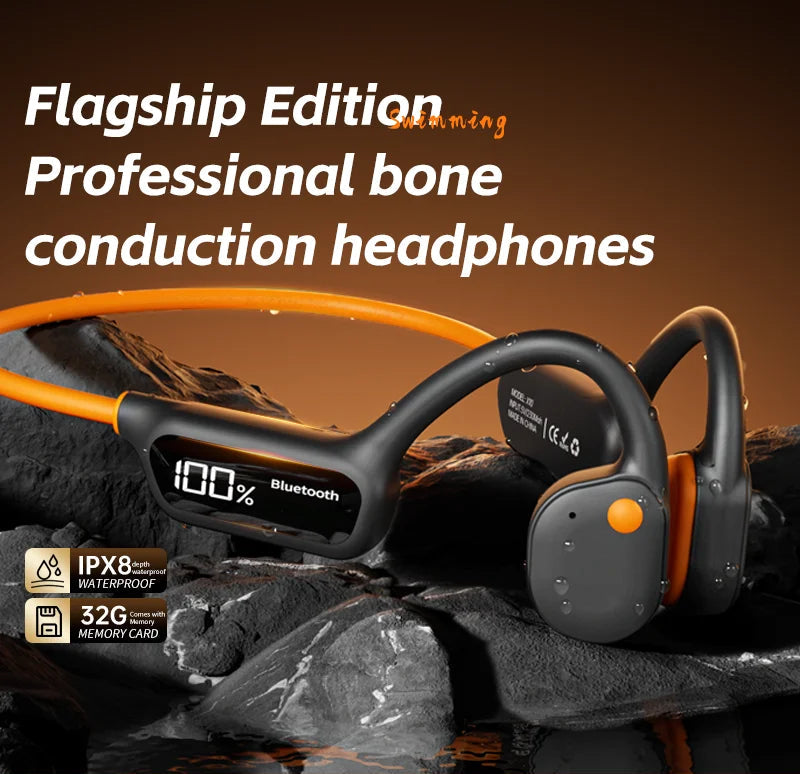 Cranovib flagship edition bone conduction headphones with IPX8 waterproof rating, designed for swimming and underwater use with open-ear comfort