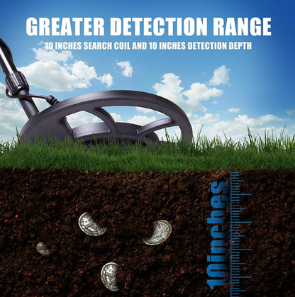 Elektrotre Metal Detector with advanced detection range up to 10 inches deep, ideal for locating buried metal objects, coins, and treasure with high accuracy
