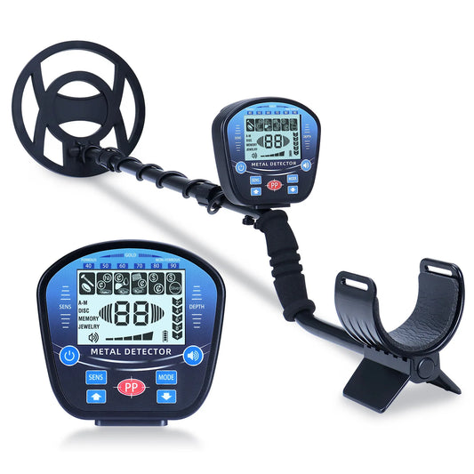 Elektrotre Metal Detector with LCD display and waterproof 10-inch coil, designed for high-precision treasure hunting on land and underwater

