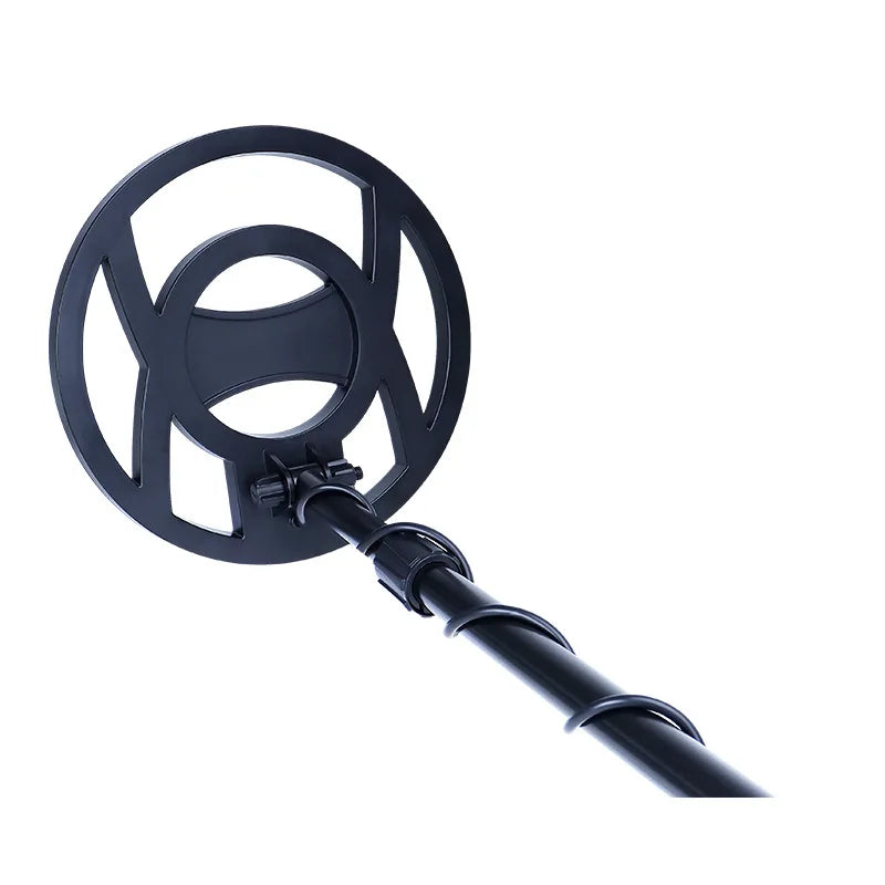 Elektrotre Metal Detector actively detecting metal underground with 10-inch waterproof coil, scanning surface for coins, jewelry, and hidden objects in soil or sand
