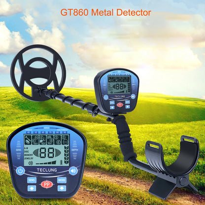 Elektrotre Metal Detector in use on beach and forest terrain, built for hiking, climbing, and travel in all environments

