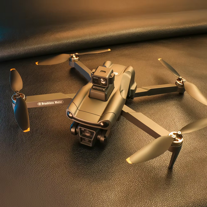 Eonvy Air+ Pro Max drone featuring foldable arms, dual cameras, and 360° obstacle avoidance sensors

