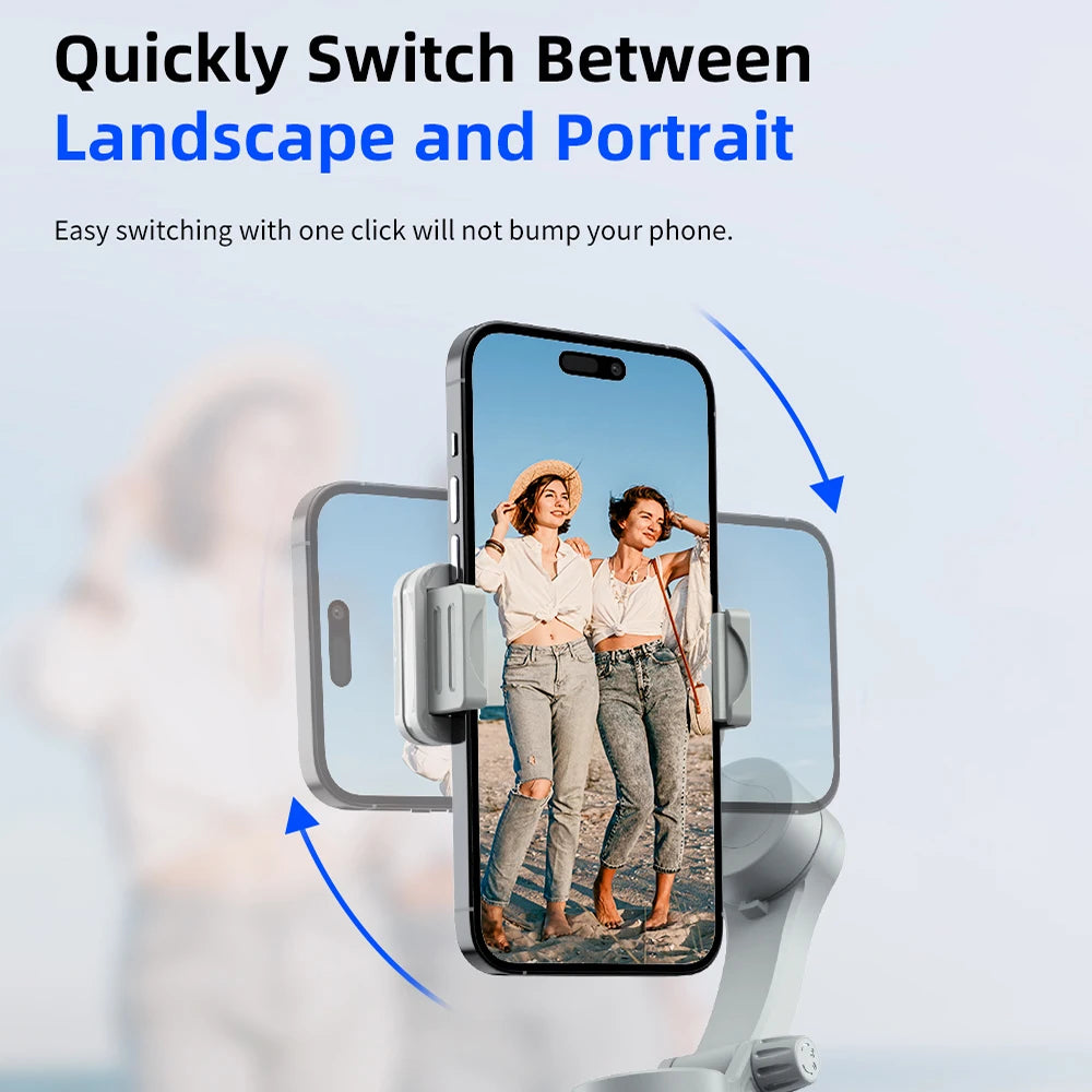 gimbal with quick switch between landscape and portrait mode for flexible smartphone filming
