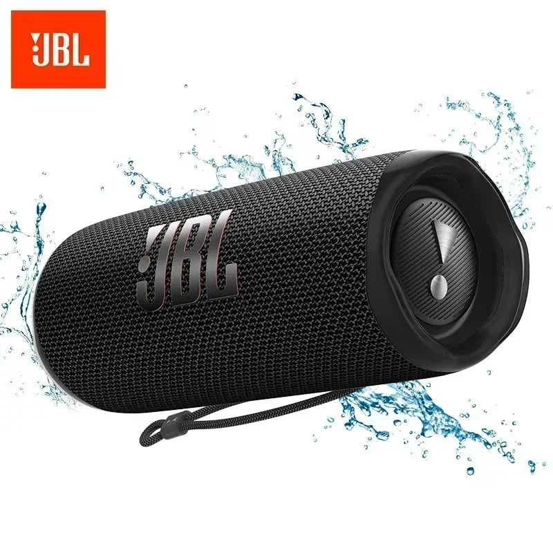 JBL Flip 6 Bluetooth speaker in sleek black color edition, offering IP67 waterproof protection, deep bass, and 12-hour playtime for everyday and outdoor use
