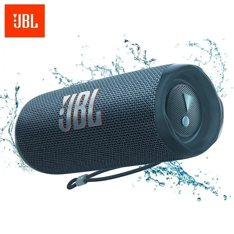 JBL Flip 6 Bluetooth speaker in bold blue color edition, featuring waterproof IP67 build, powerful bass, and 12-hour battery life for outdoor and travel use
