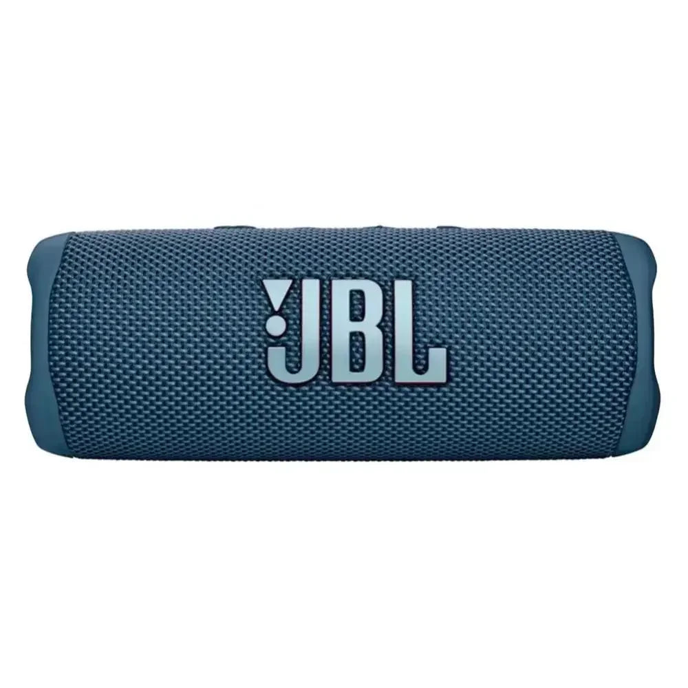 JBL Flip 6 portable Bluetooth speaker in bold blue color with waterproof IP67 design, 12-hour battery life, and deep bass for outdoor listening
