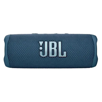 JBL Flip 6 portable Bluetooth speaker in bold blue color with waterproof IP67 design, 12-hour battery life, and deep bass for outdoor listening
