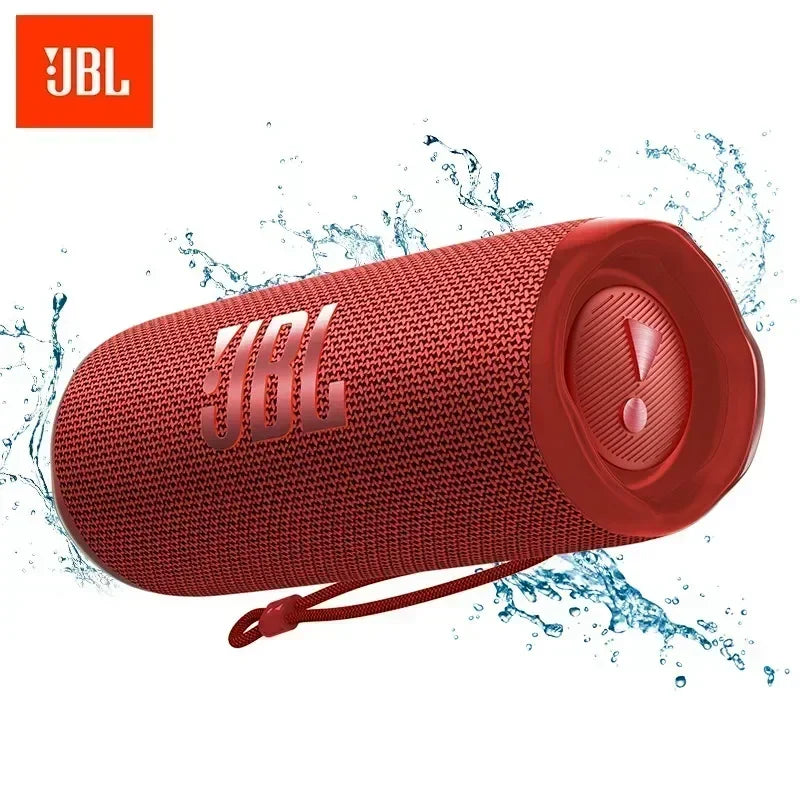 JBL Flip 6 Bluetooth speaker in vibrant red color edition, featuring waterproof IP67 design, 12-hour battery life, and bold portable sound for any adventure
