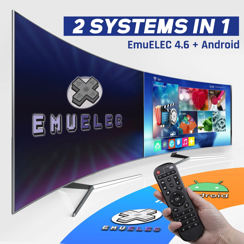 KINHANK X2 Pro Dual OS Retro Gaming Console with EmuELEC 4.6 and Android TV 9.0, supports classic games, streaming, and multimedia apps
