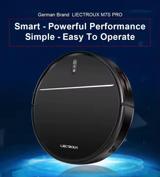 LIECTROUX M7S Pro Robot Vacuum by German brand LIECTROUX, featuring smart navigation, app control, and powerful 2500Pa suction for deep cleaning
