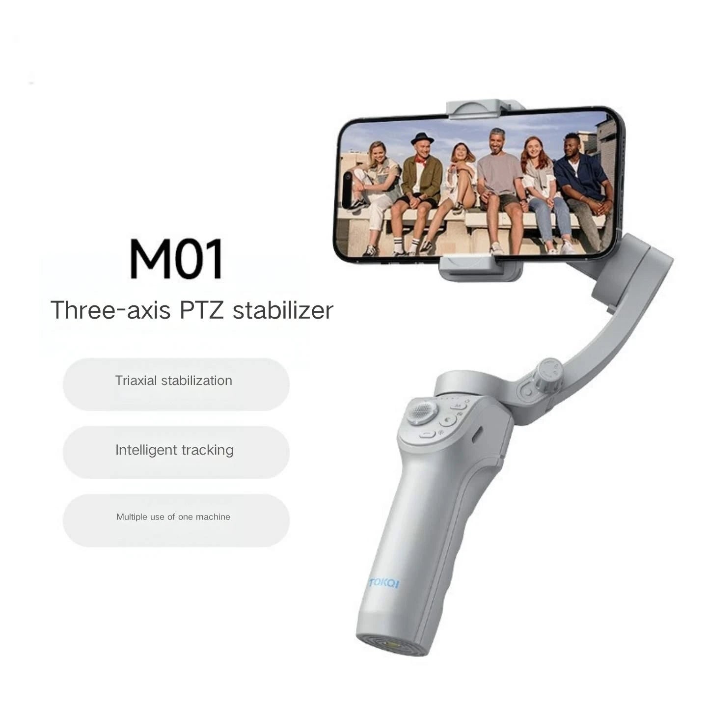 M01 3-axis handheld gimbal with AI tracking and 8 shooting modes

