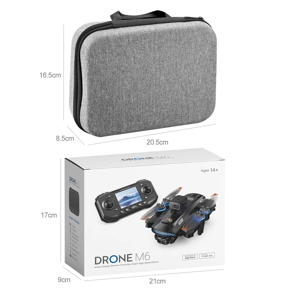M6 drone packaging and storage box showing compact dimensions, protective design, and organized compartments for safe transport
