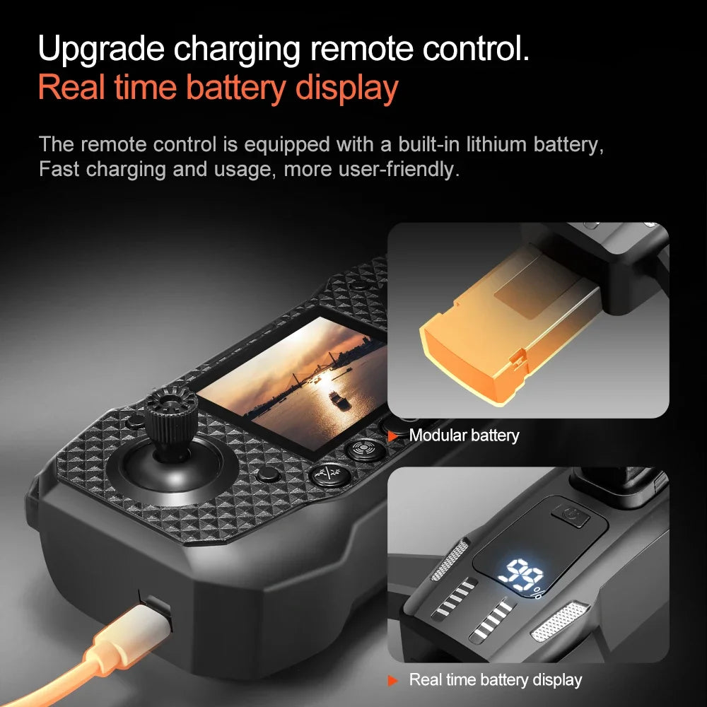 Upgraded M6 drone remote control with real-time battery display and USB charging for better flight monitoring and control experience
