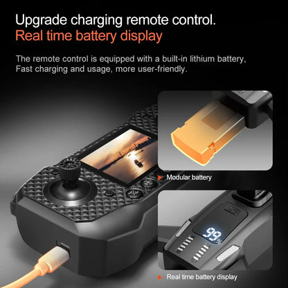 Upgraded M6 drone remote control with real-time battery display and USB charging for better flight monitoring and control experience
