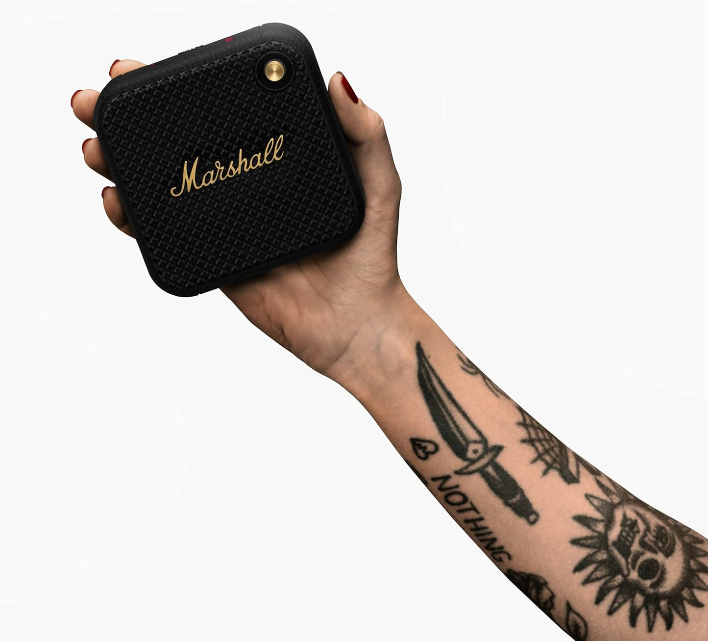 Marshall Willen Bluetooth Speaker with USB-C charging cable and quick start guide – compact, stylish, and easy to set up