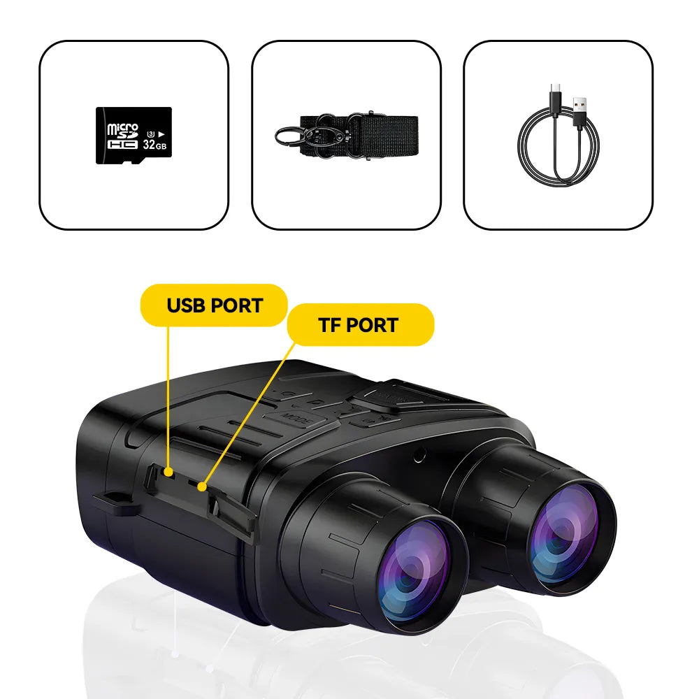 Black night Moxier N4 Night Vision Goggles with labeled ports on a white background