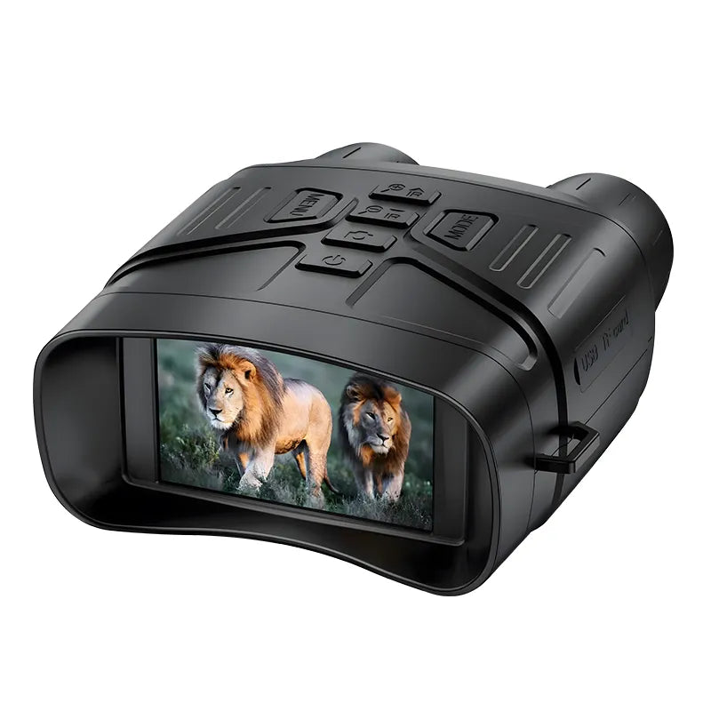 Black night Moxier N4 Night Vision Goggles displaying images of lions on a white background