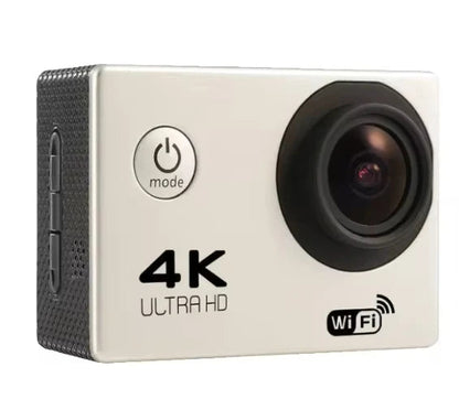 Qinux Pixgo 4K Action Camera in clean white color edition, featuring ultra HD 4K video recording, waterproof housing, and compact design for travel and sports
