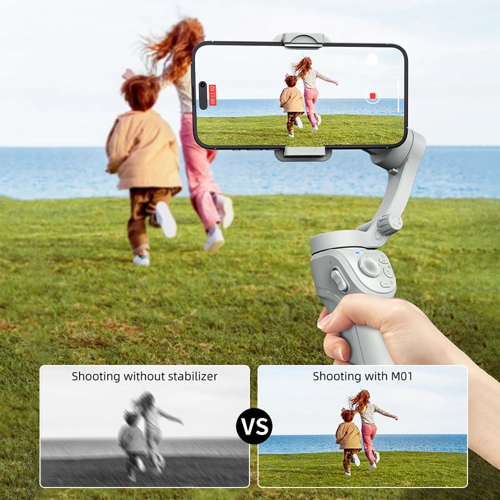 shooting video with M01 smartphone gimbal stabilizer for smooth and stable footage

