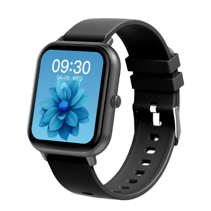Smartwatch 9 Pro in all-black design featuring a 1.83-inch AMOLED full-touch screen, Bluetooth call support, and full health tracking.

