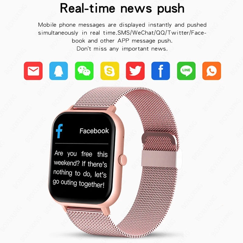 Smartwatch 9 Pro displaying real-time news push notifications on screen, keeping users updated with instant alerts.

