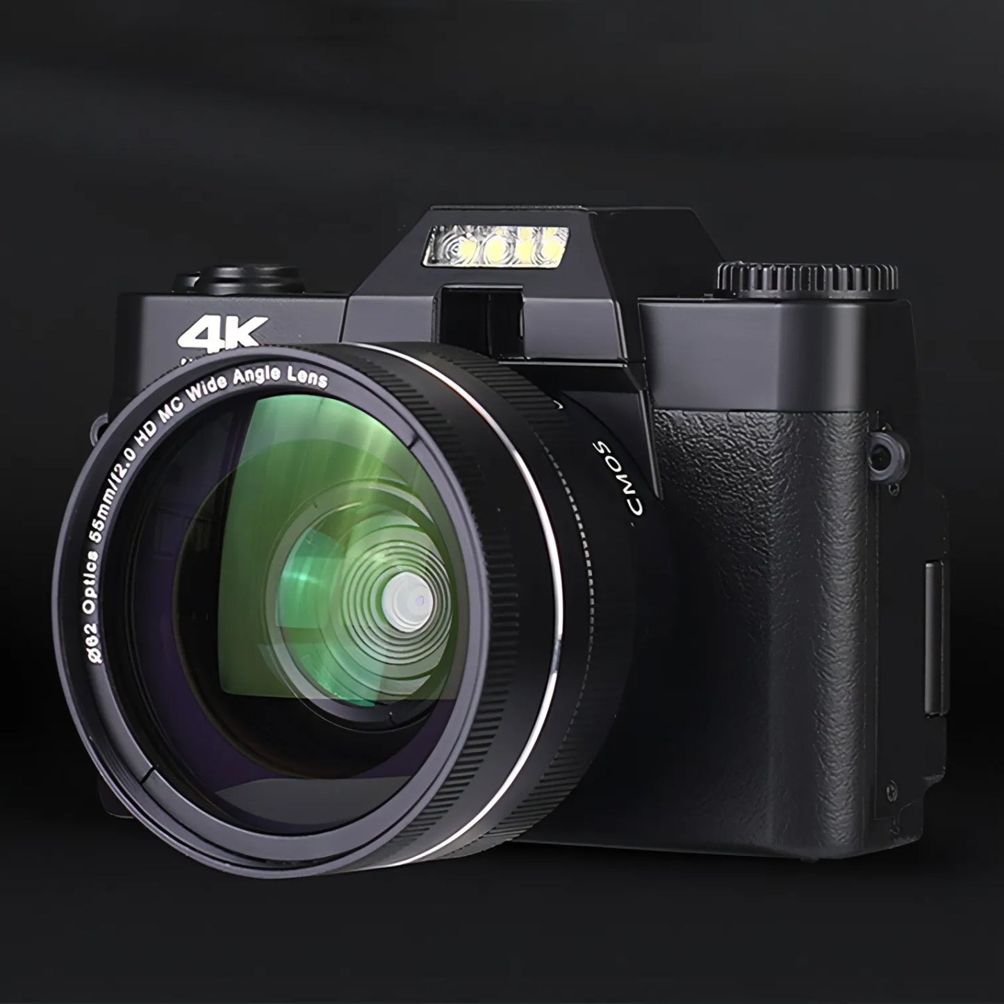 Trovoro camera with a large lens on a black background