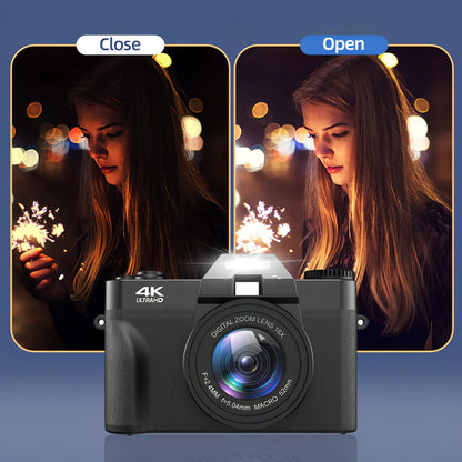 trovoro Camera with a woman holding sparklers on a dark background