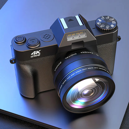 trovoro Digital camera with a large lens on a reflective surface