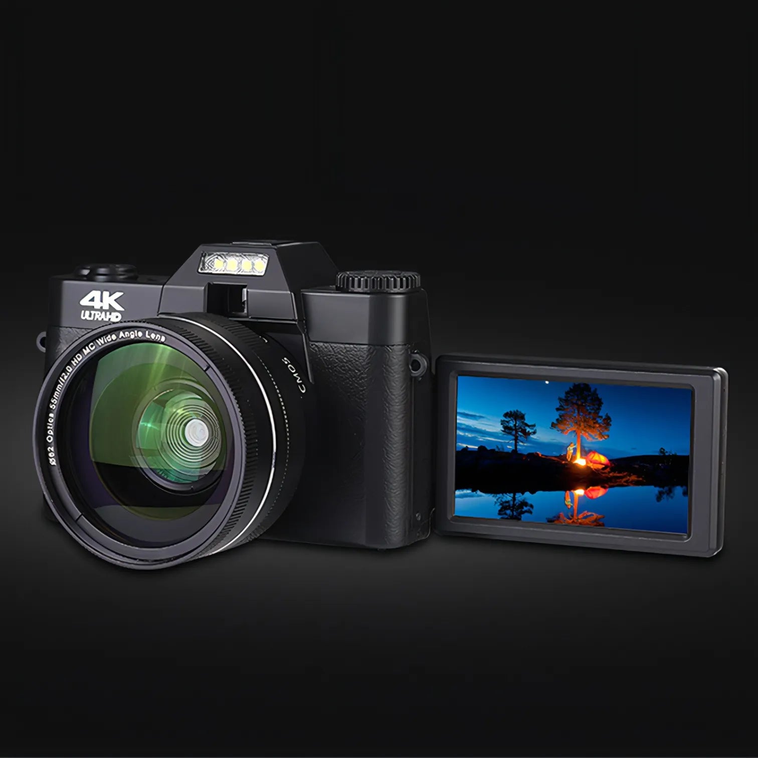 trovoro Digital camera with a screen displaying a scenic image on a black background