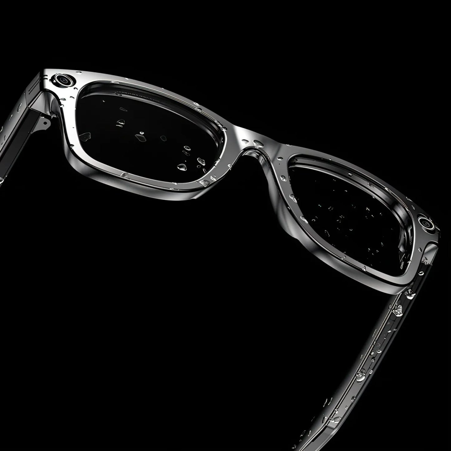 Trovoro Smart Glasses with a metallic frame on a black background