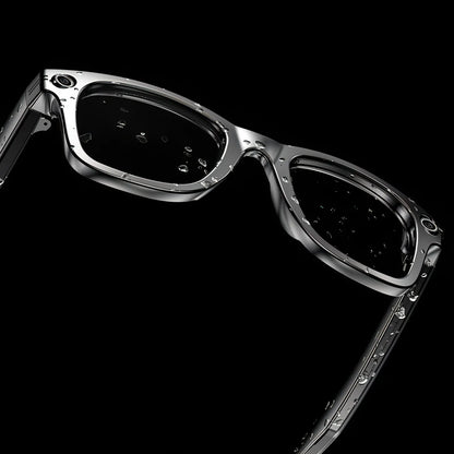 Trovoro Smart Glasses with a metallic frame on a black background