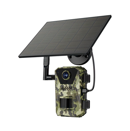 Trovoro Wildlife Camera security camera with solar panel on a white background