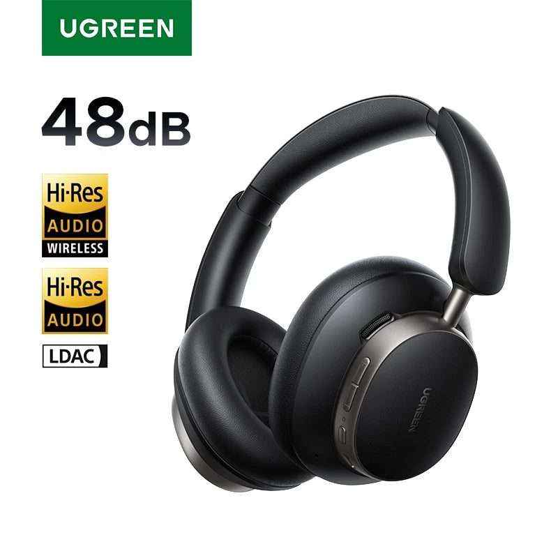 UGREEN HiTune Max5 wireless earbuds with advanced hybrid ANC reducing noise up to 48dB, offering immersive audio and Bluetooth 5.2 connectivity
