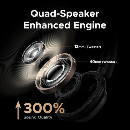 UGREEN HiTune Max5 earbuds with quad speaker drivers and enhanced audio engine, delivering immersive sound with powerful bass and crisp highs
