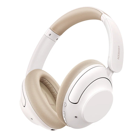 UGREEN HiTune Max5 true wireless earbuds in white color with charging case, featuring hybrid noise cancellation and Bluetooth 5.2 connectivity
