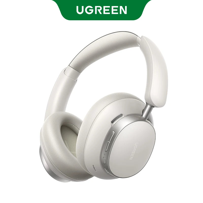 UGREEN HiTune Max5 true wireless earbuds in clean white color with charging case, featuring hybrid active noise cancellation and Bluetooth 5.2 connectivity
