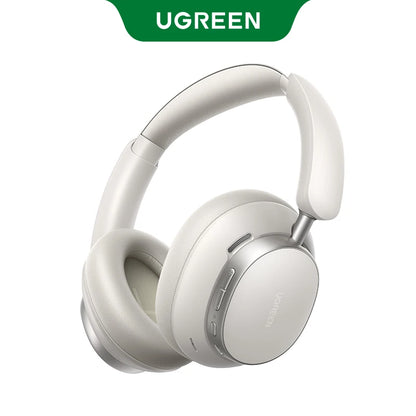 UGREEN HiTune Max5 true wireless earbuds in clean white color with charging case, featuring hybrid active noise cancellation and Bluetooth 5.2 connectivity
